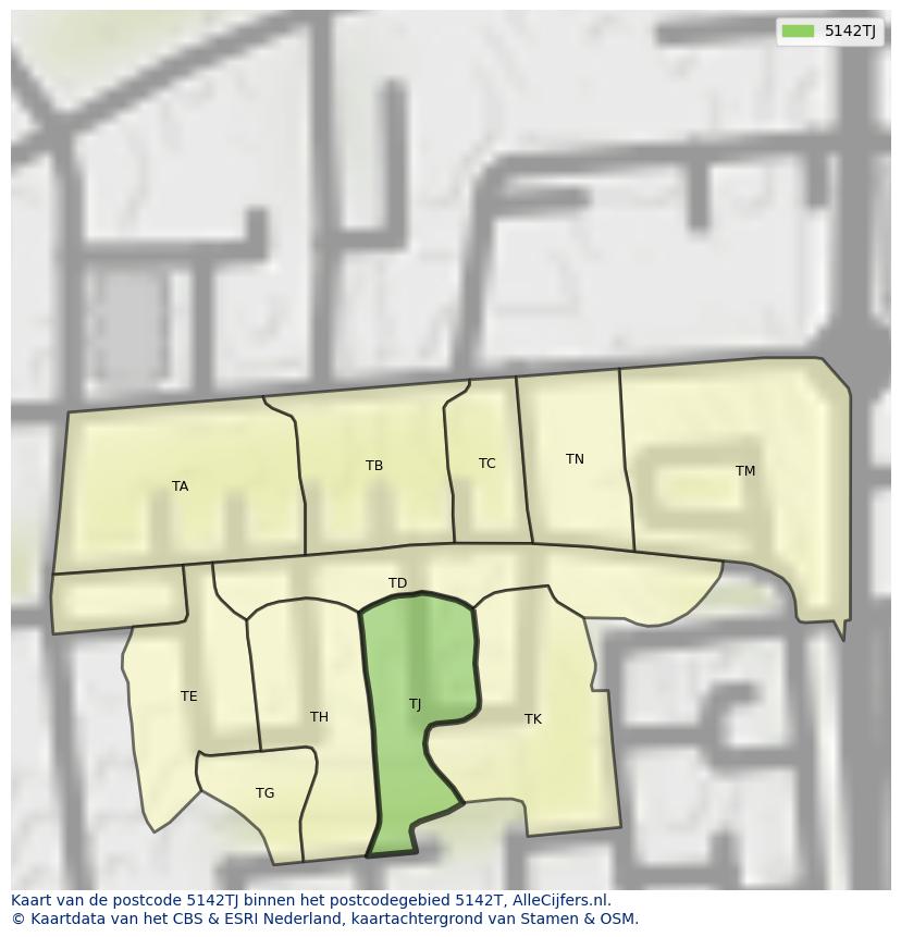 Afbeelding van het postcodegebied 5142 TJ op de kaart.