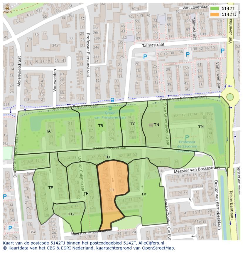 Afbeelding van het postcodegebied 5142 TJ op de kaart.