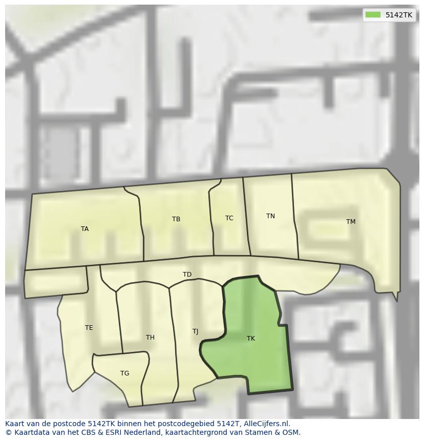 Afbeelding van het postcodegebied 5142 TK op de kaart.