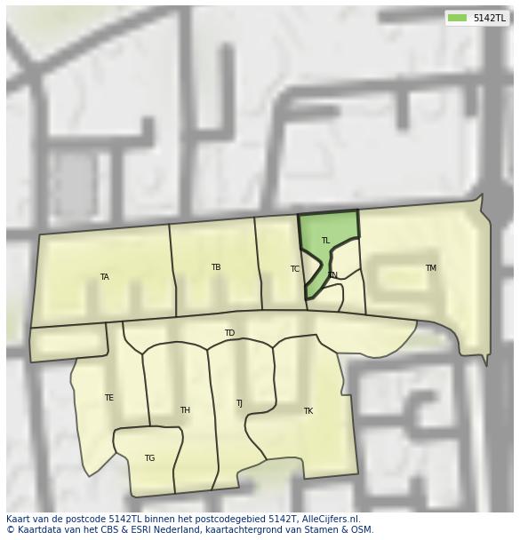 Afbeelding van het postcodegebied 5142 TL op de kaart.