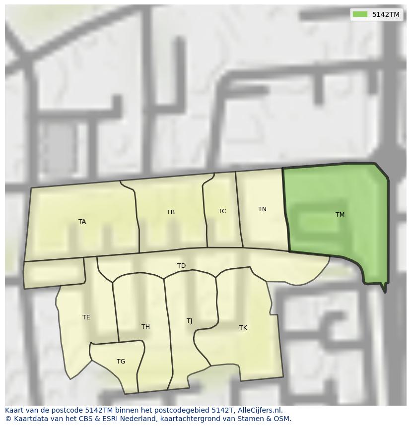Afbeelding van het postcodegebied 5142 TM op de kaart.