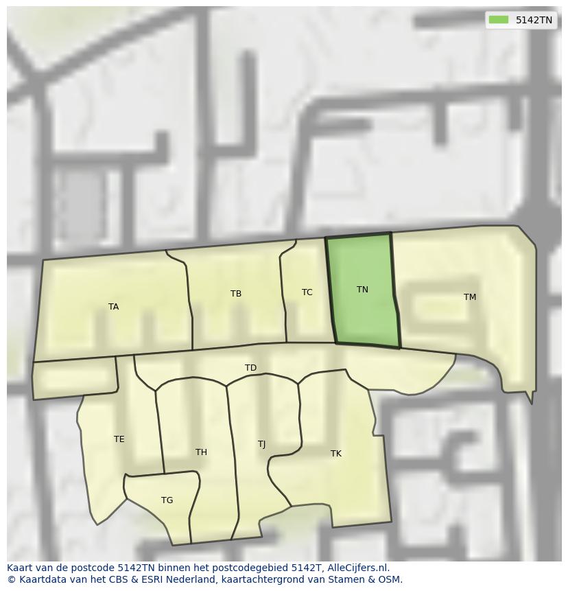 Afbeelding van het postcodegebied 5142 TN op de kaart.