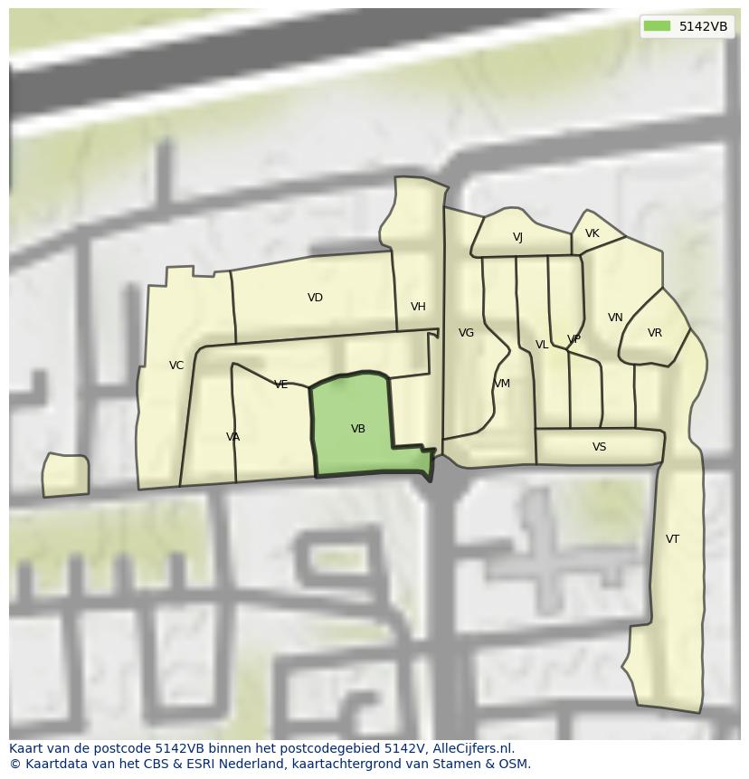 Afbeelding van het postcodegebied 5142 VB op de kaart.