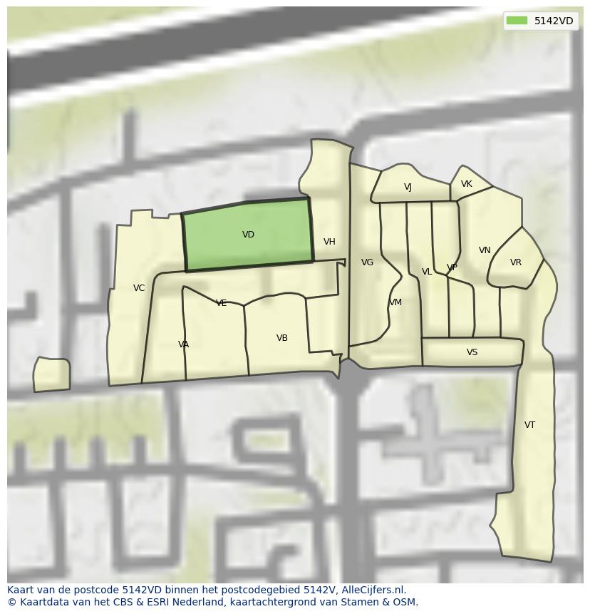 Afbeelding van het postcodegebied 5142 VD op de kaart.