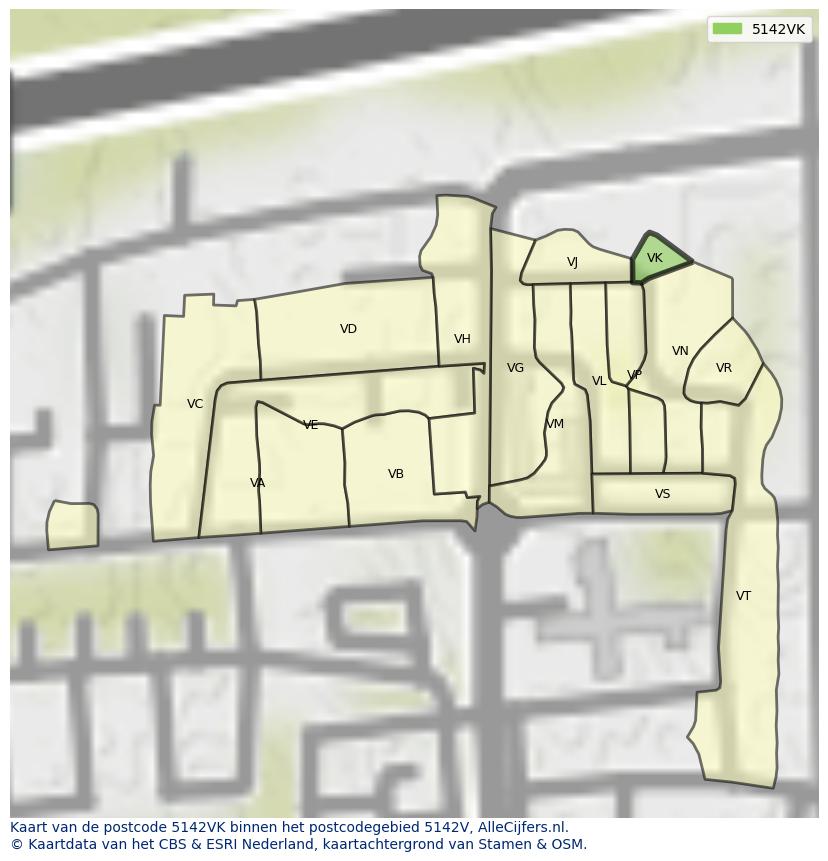 Afbeelding van het postcodegebied 5142 VK op de kaart.