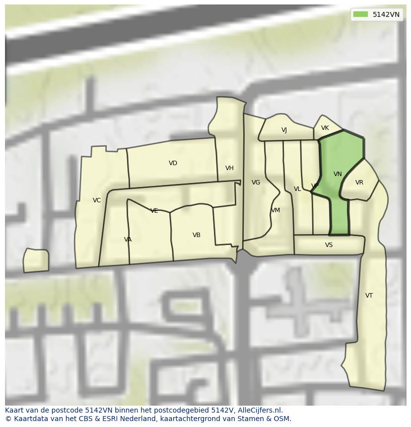 Afbeelding van het postcodegebied 5142 VN op de kaart.