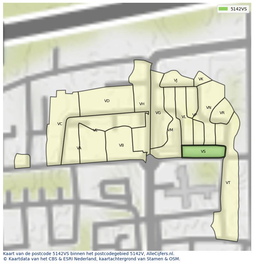 Afbeelding van het postcodegebied 5142 VS op de kaart.