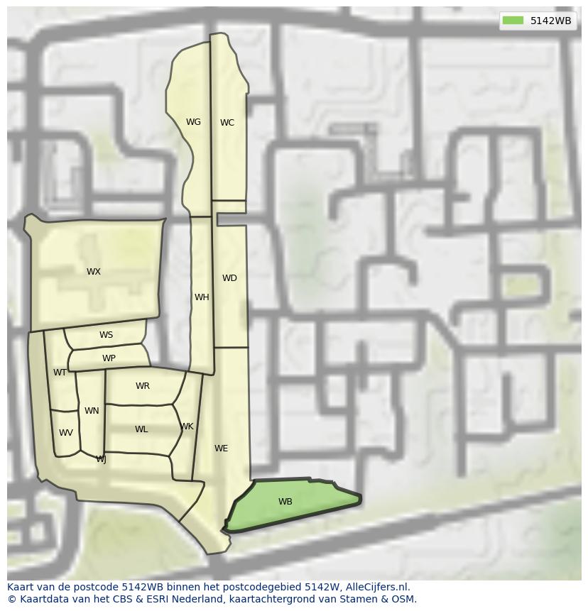 Afbeelding van het postcodegebied 5142 WB op de kaart.