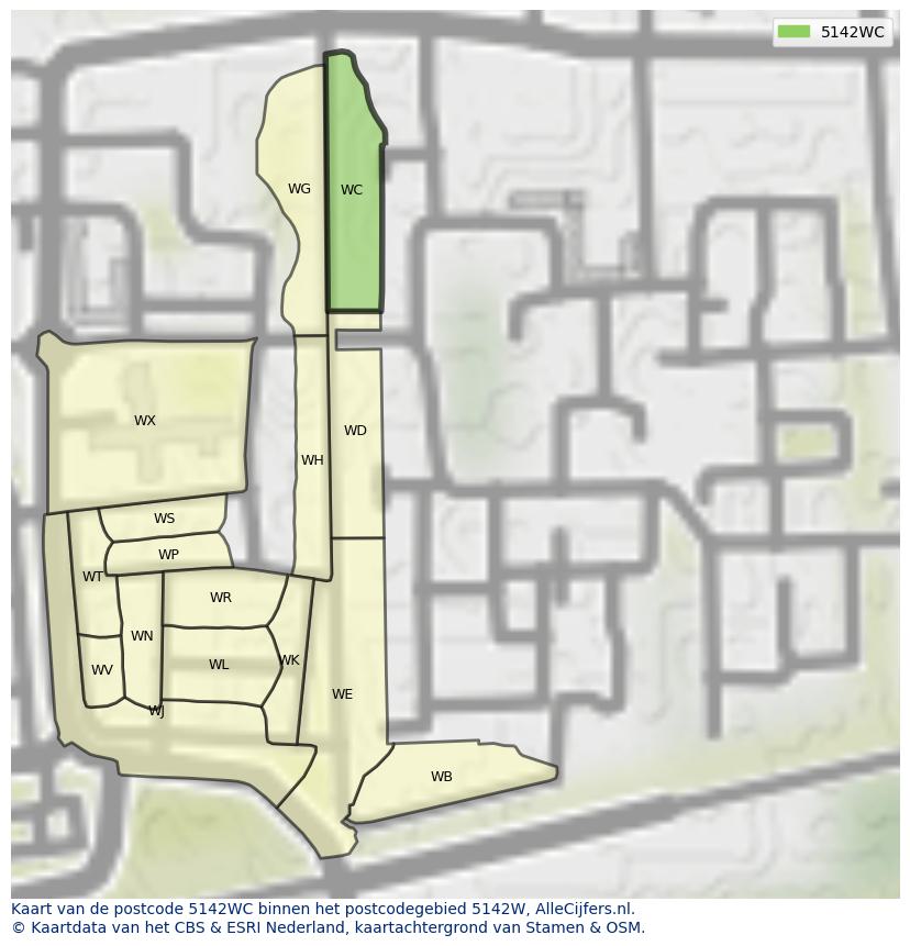 Afbeelding van het postcodegebied 5142 WC op de kaart.