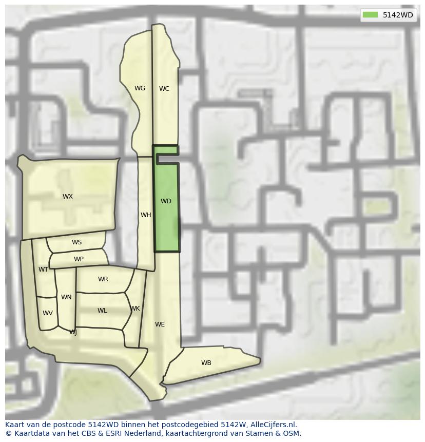 Afbeelding van het postcodegebied 5142 WD op de kaart.