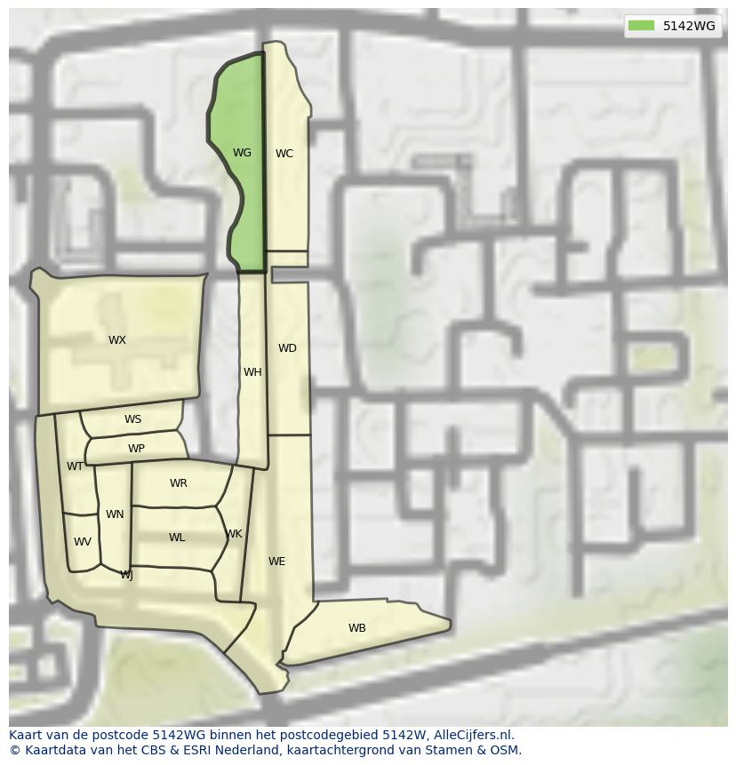 Afbeelding van het postcodegebied 5142 WG op de kaart.