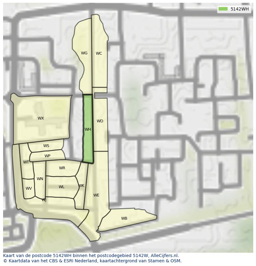 Afbeelding van het postcodegebied 5142 WH op de kaart.