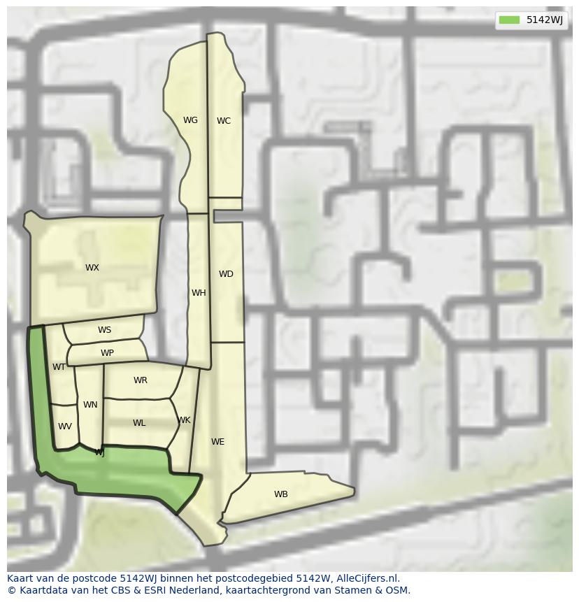 Afbeelding van het postcodegebied 5142 WJ op de kaart.