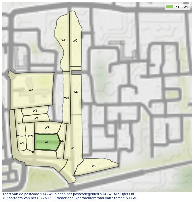 Afbeelding van het postcodegebied 5142 WL op de kaart.