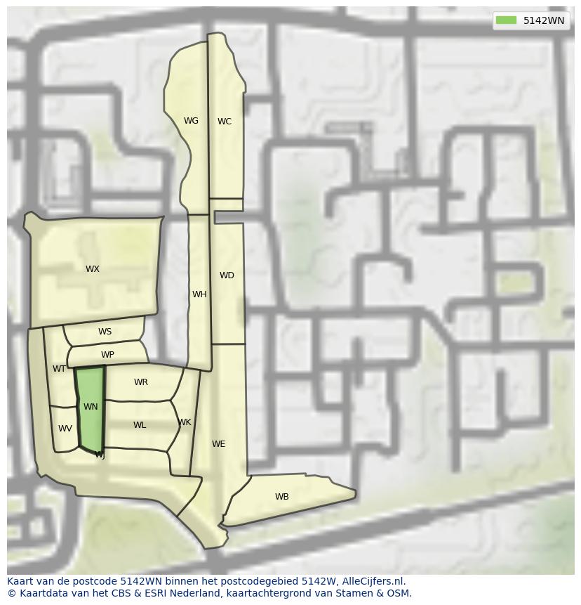Afbeelding van het postcodegebied 5142 WN op de kaart.