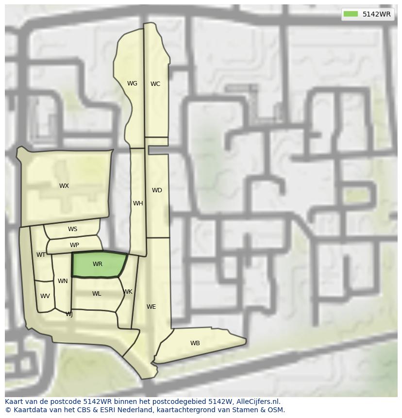 Afbeelding van het postcodegebied 5142 WR op de kaart.