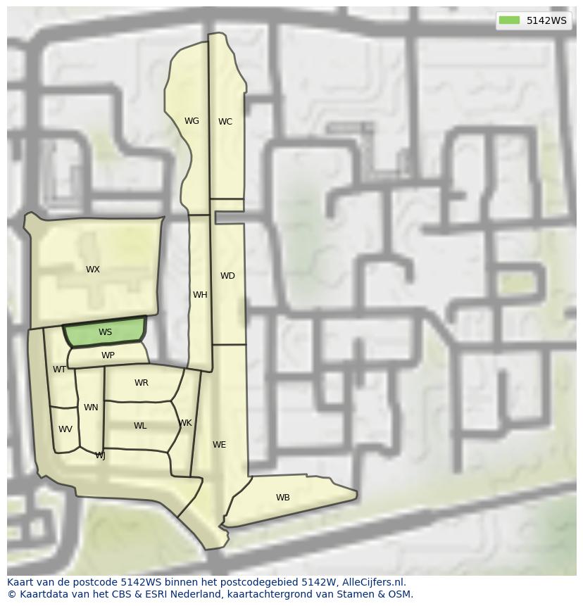 Afbeelding van het postcodegebied 5142 WS op de kaart.