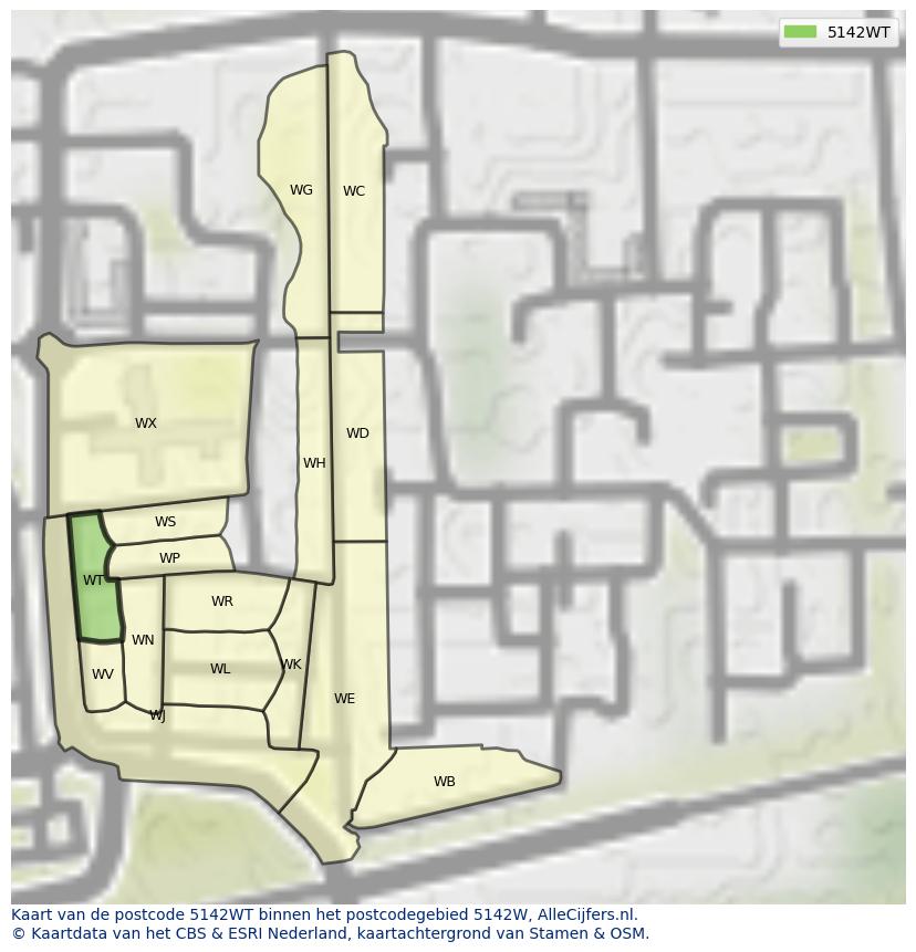 Afbeelding van het postcodegebied 5142 WT op de kaart.