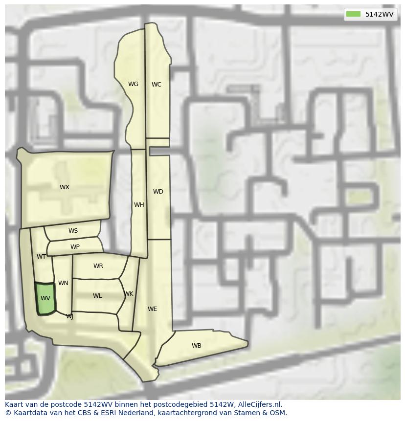 Afbeelding van het postcodegebied 5142 WV op de kaart.