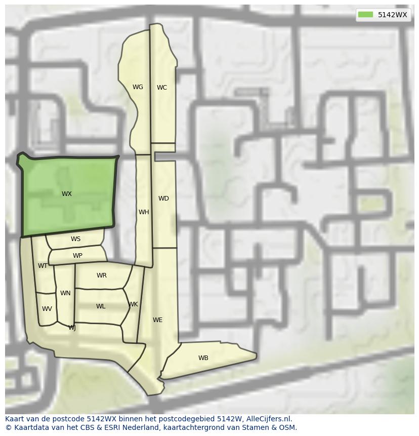 Afbeelding van het postcodegebied 5142 WX op de kaart.