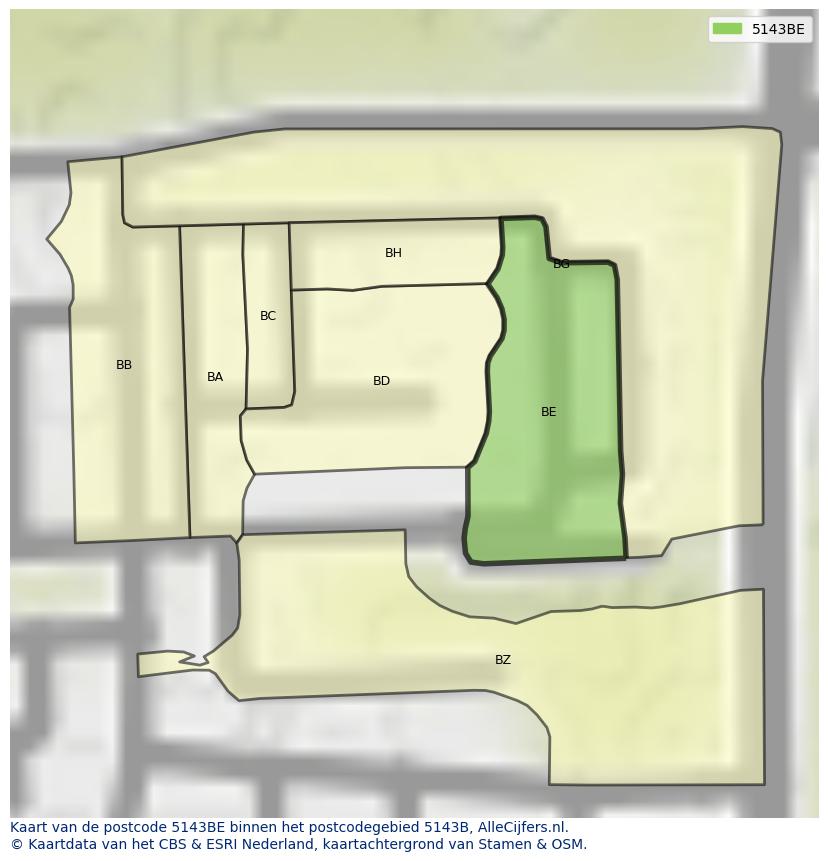 Afbeelding van het postcodegebied 5143 BE op de kaart.