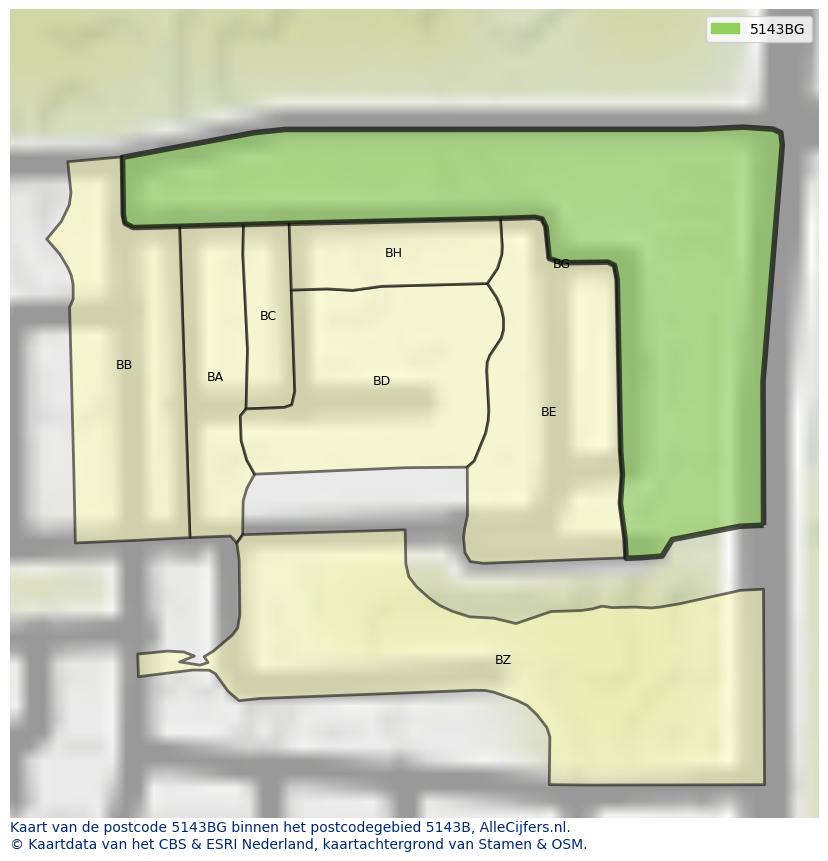 Afbeelding van het postcodegebied 5143 BG op de kaart.
