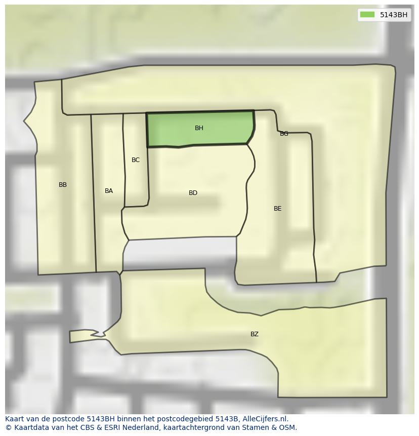 Afbeelding van het postcodegebied 5143 BH op de kaart.