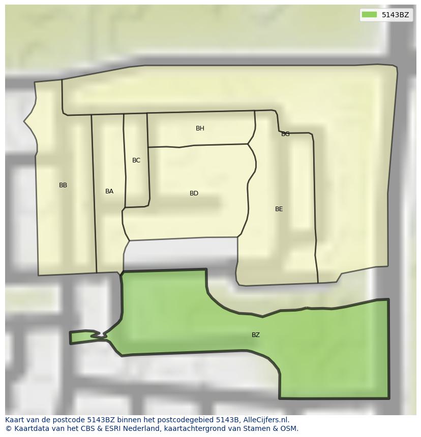 Afbeelding van het postcodegebied 5143 BZ op de kaart.