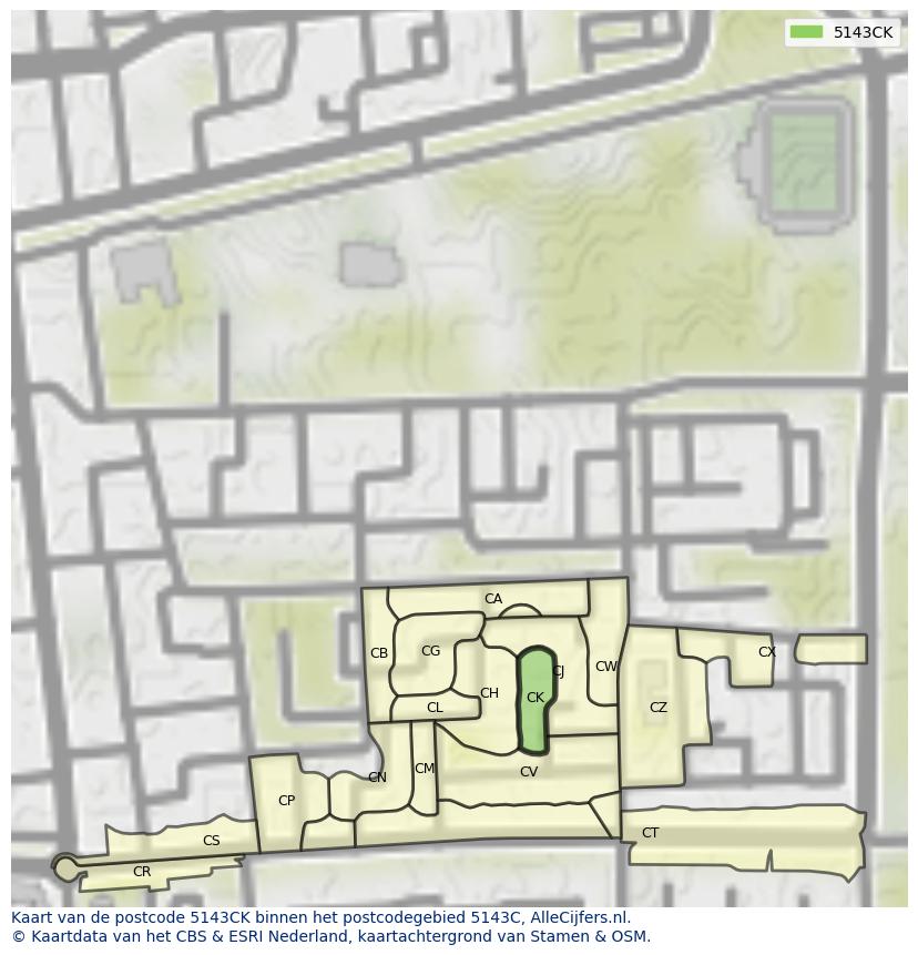 Afbeelding van het postcodegebied 5143 CK op de kaart.