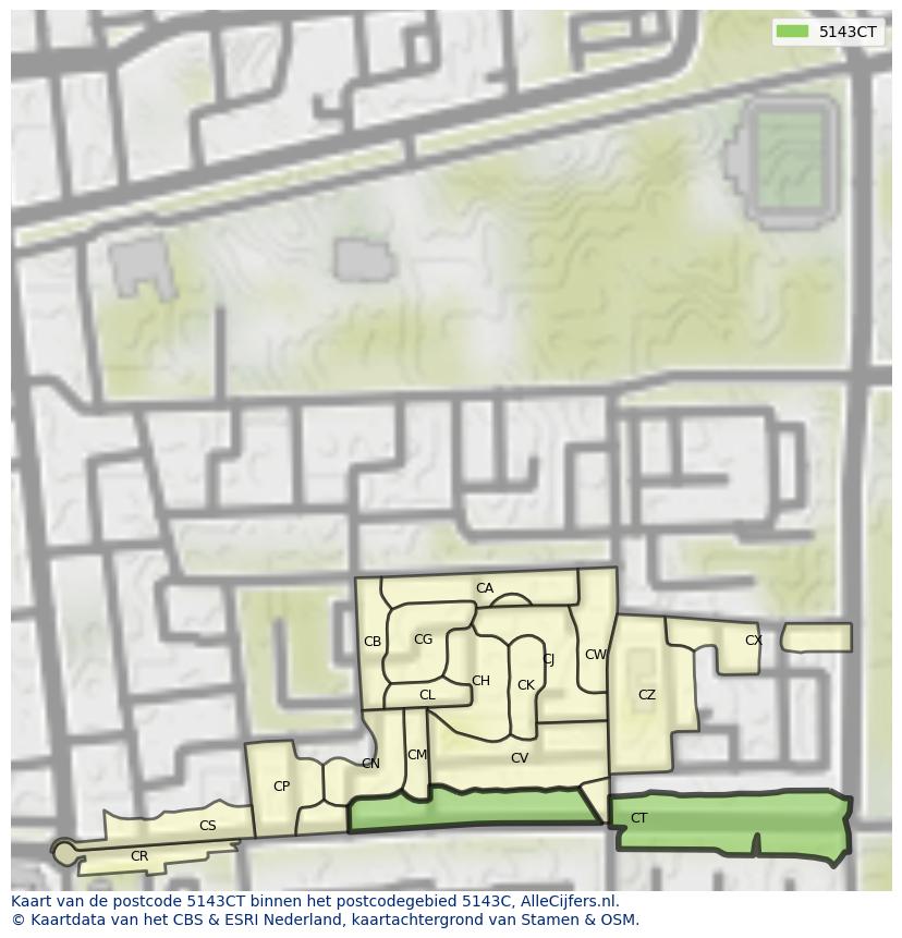 Afbeelding van het postcodegebied 5143 CT op de kaart.