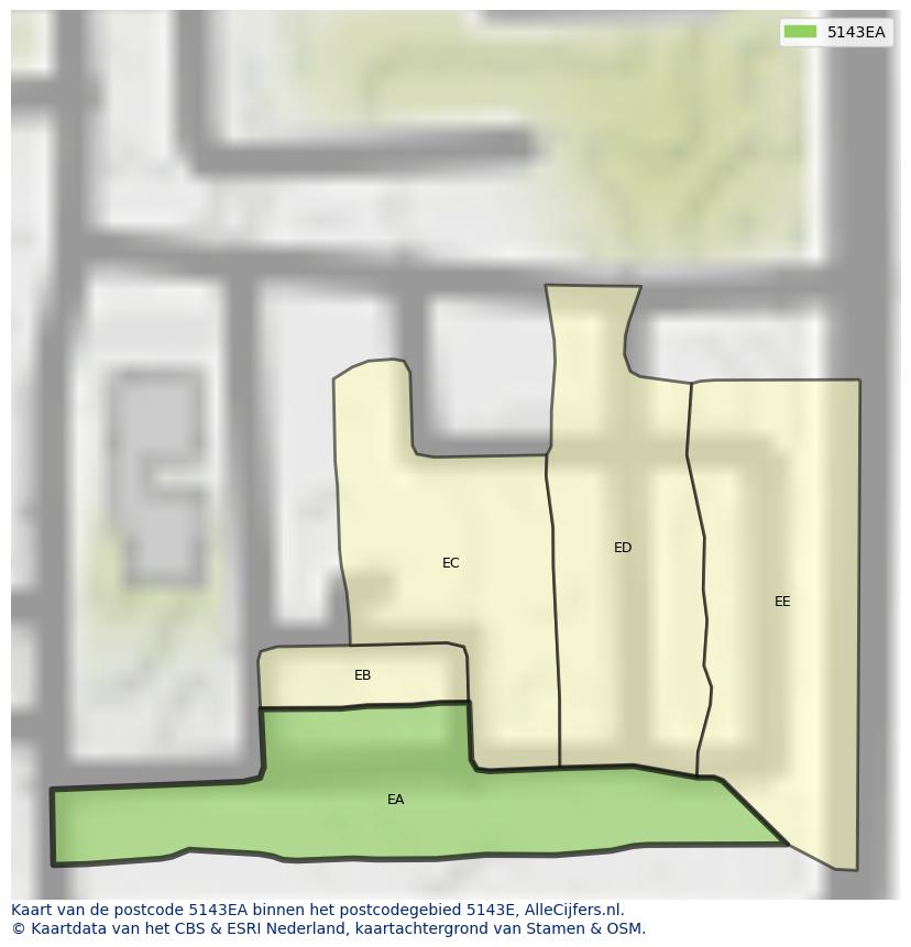 Afbeelding van het postcodegebied 5143 EA op de kaart.
