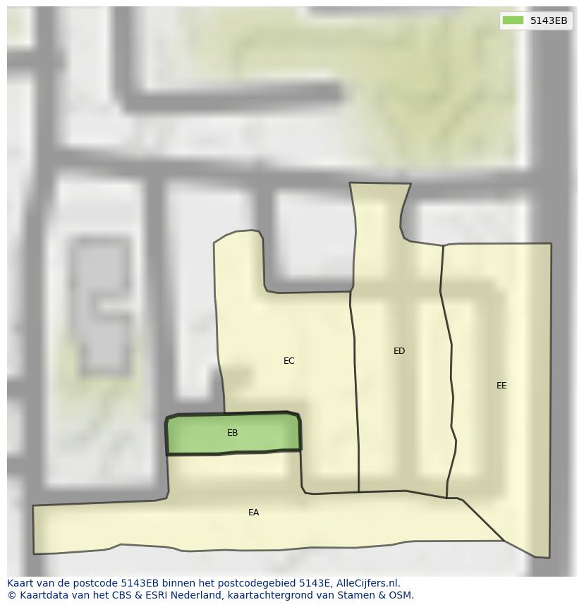 Afbeelding van het postcodegebied 5143 EB op de kaart.