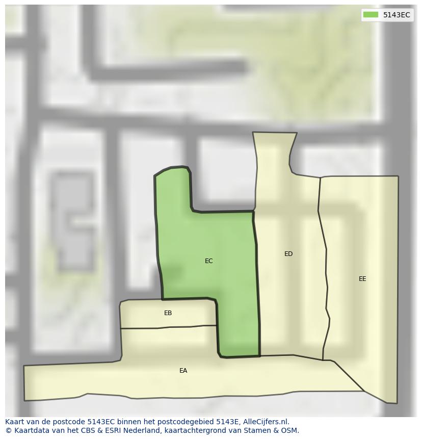 Afbeelding van het postcodegebied 5143 EC op de kaart.