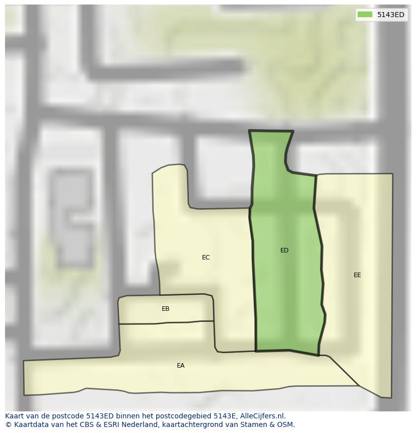 Afbeelding van het postcodegebied 5143 ED op de kaart.