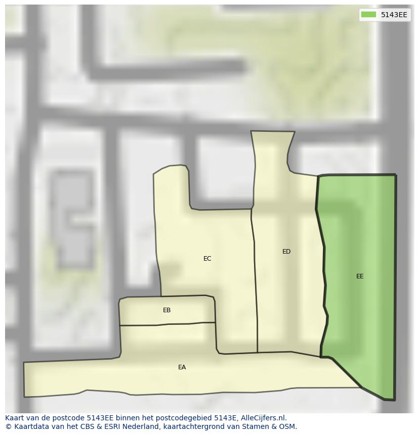 Afbeelding van het postcodegebied 5143 EE op de kaart.