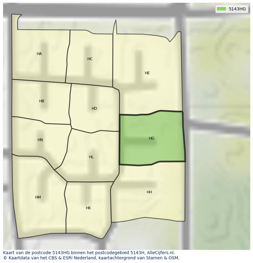 Afbeelding van het postcodegebied 5143 HG op de kaart.
