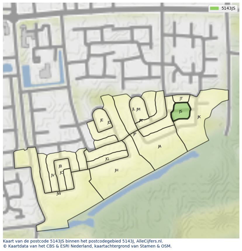 Afbeelding van het postcodegebied 5143 JS op de kaart.