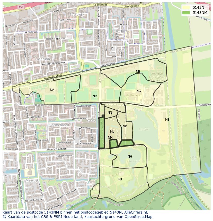Afbeelding van het postcodegebied 5143 NM op de kaart.