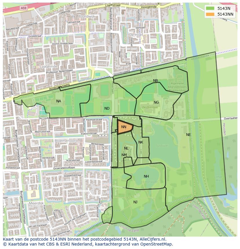 Afbeelding van het postcodegebied 5143 NN op de kaart.