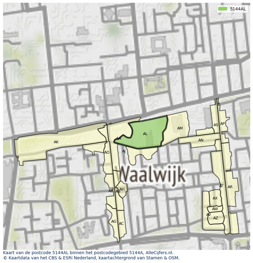 Afbeelding van het postcodegebied 5144 AL op de kaart.