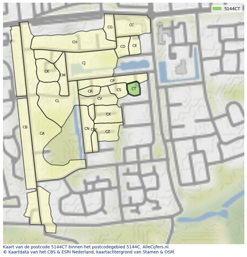 Afbeelding van het postcodegebied 5144 CT op de kaart.