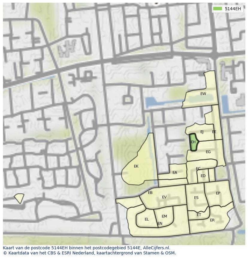 Afbeelding van het postcodegebied 5144 EH op de kaart.