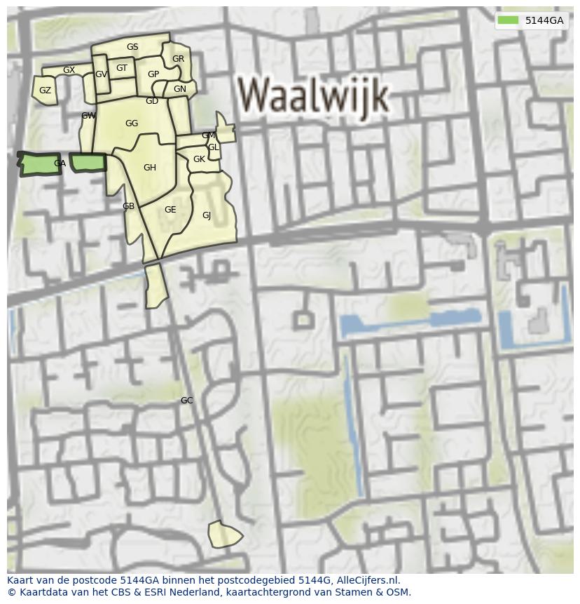 Afbeelding van het postcodegebied 5144 GA op de kaart.