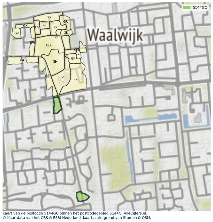 Afbeelding van het postcodegebied 5144 GC op de kaart.