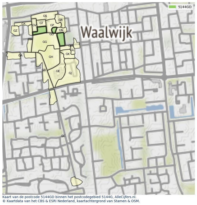 Afbeelding van het postcodegebied 5144 GD op de kaart.