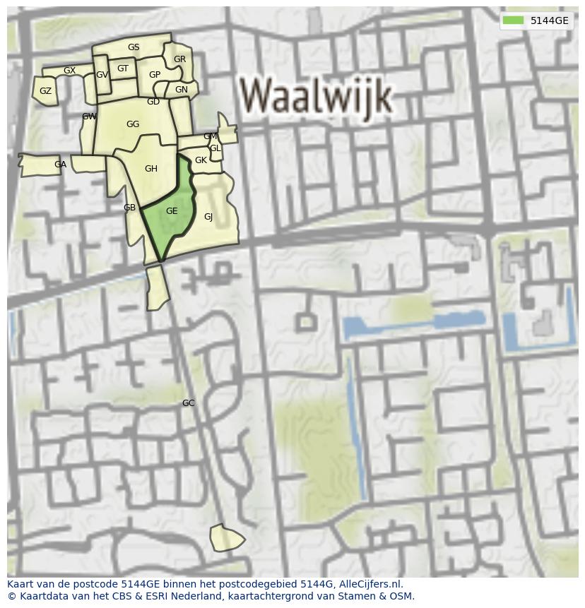 Afbeelding van het postcodegebied 5144 GE op de kaart.