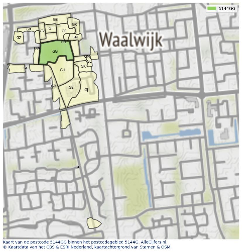 Afbeelding van het postcodegebied 5144 GG op de kaart.