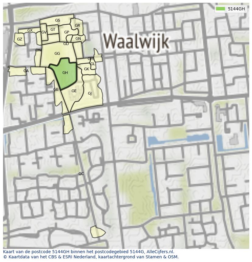 Afbeelding van het postcodegebied 5144 GH op de kaart.