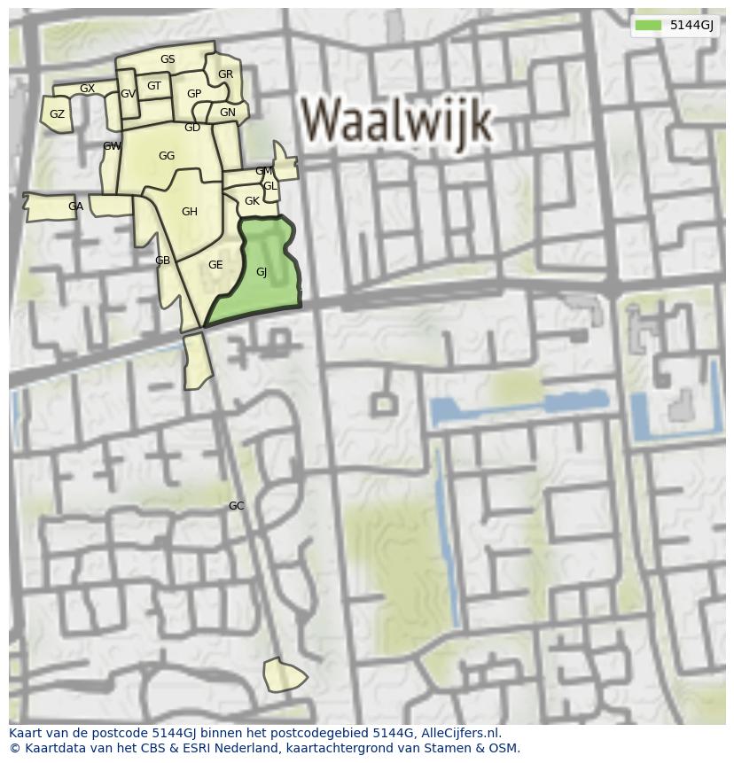 Afbeelding van het postcodegebied 5144 GJ op de kaart.