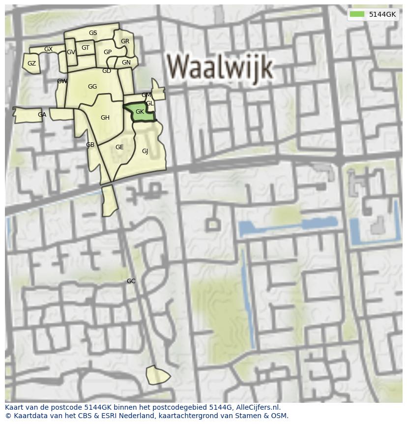 Afbeelding van het postcodegebied 5144 GK op de kaart.